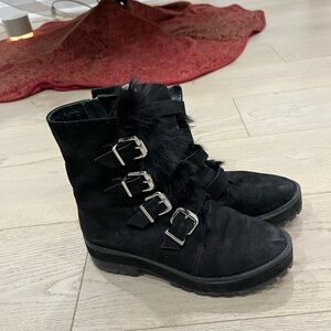 Schultz fur-trimmed suede boots